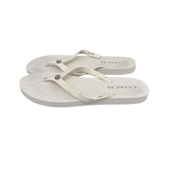Coach Sandals Abbigail White Coach Logo Thong Flip Flops Size Women's 9 - Picture 1 of 4